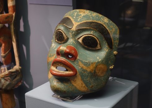 Green dancing mask, northwest coast of Northern America